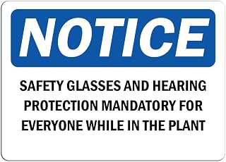 Notice - Safety Glasses and Hearing Protection Mandatory Sign | Label Decal Sticker Retail Store Sign Sticks to Any Surface 8"