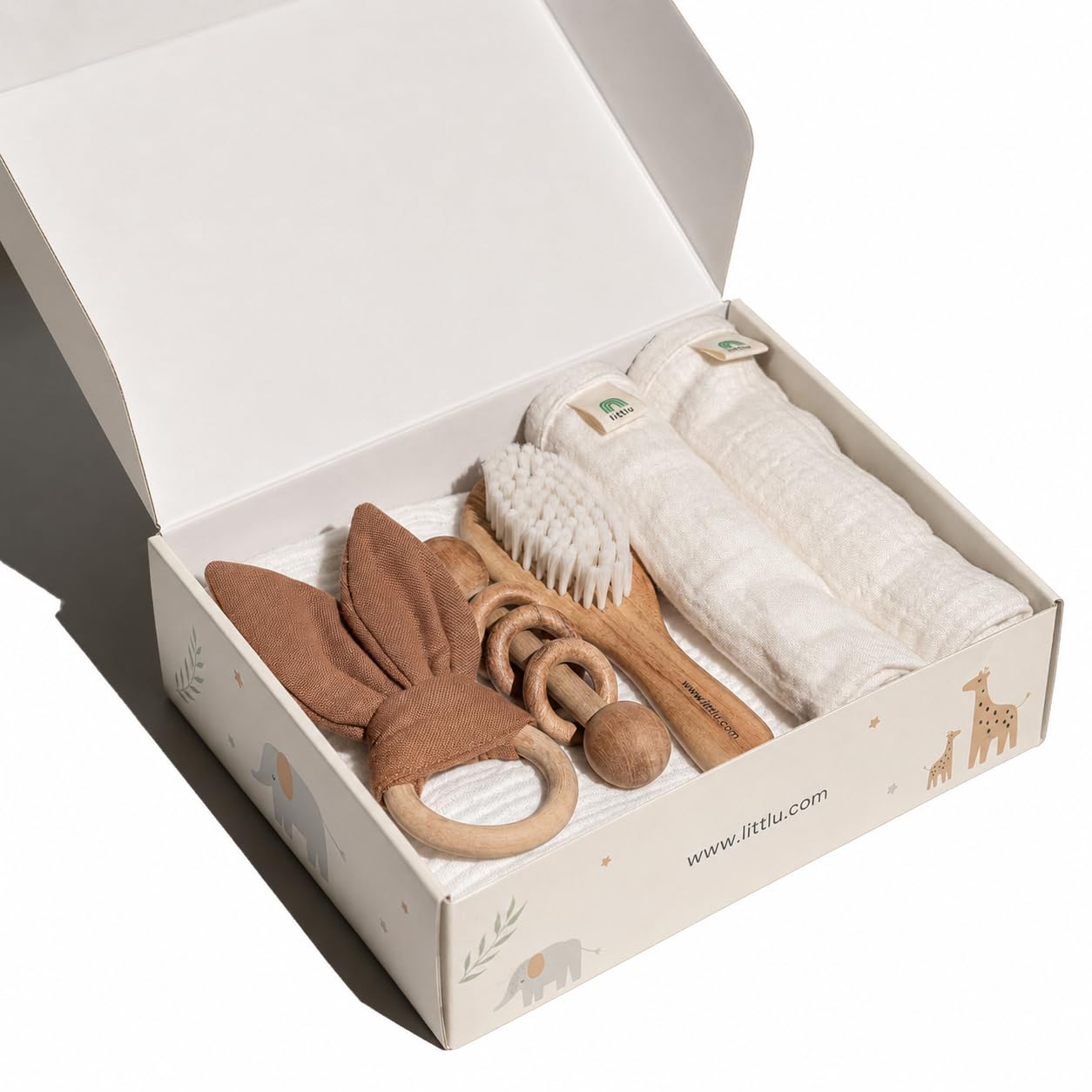 littlu New Born Baby Gifts | Baby Shower Gifts | Newborn Baby Essentials | Eco Friendly | Premium Baby Products | Pack Of 6 (Brown, White)-image-34