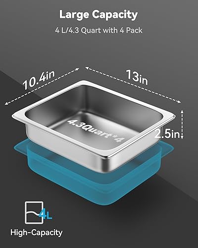 Miniatura 19 de Hotel Pan - Bandeja de mesa de vapor de 4 pulgadas de profundidad, tamaño 1/2 con tapa, 12.8 pulgadas de largo x 10.4 pulgadas de ancho, acero