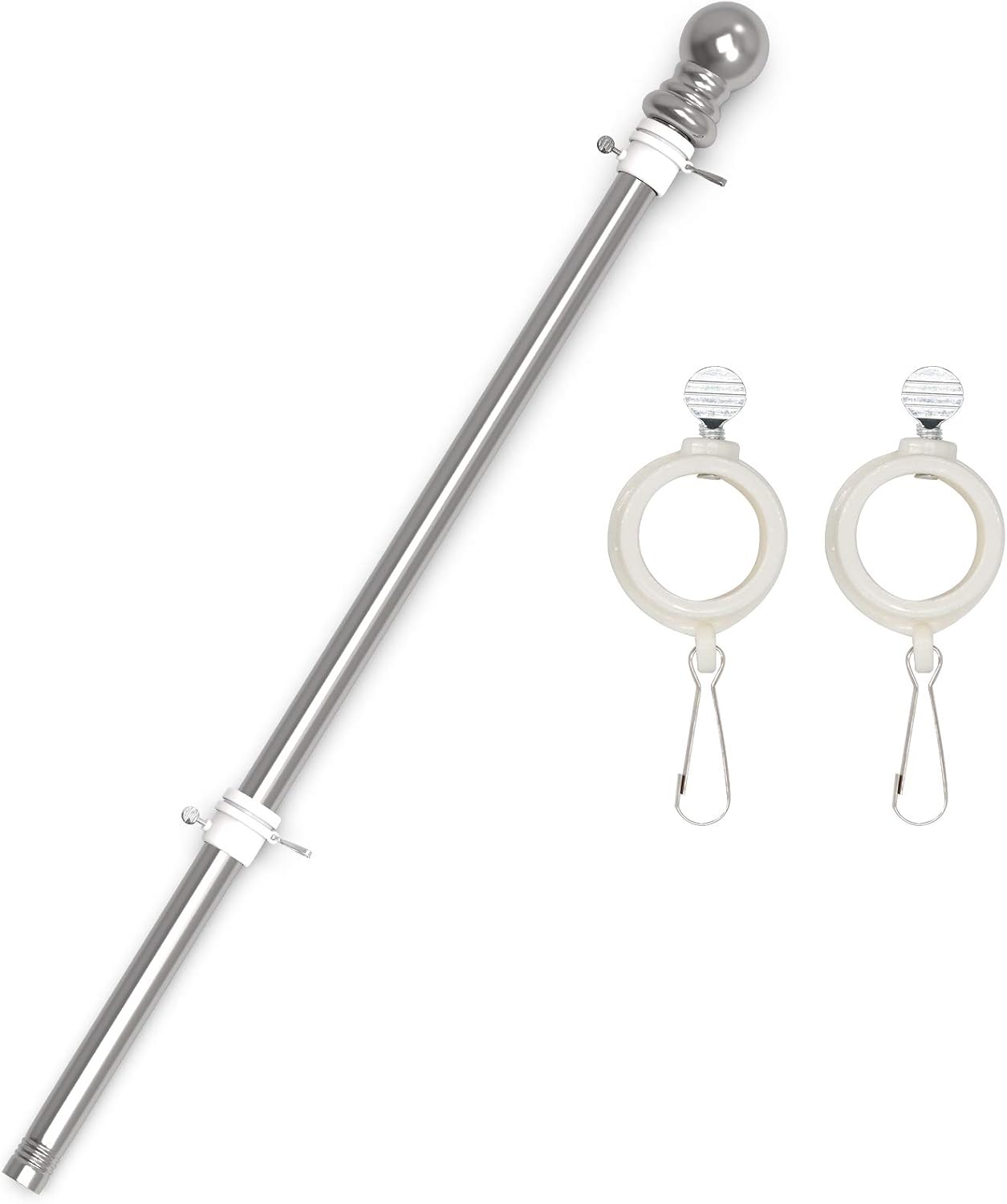 PARTAKER Flag Pole, 6FT Stainless Steel Flagpole with Tangle-Free Swivels for House Yard Garden Rustproof Flag Holder for American Christmas Flag (Silver Pole Only)
