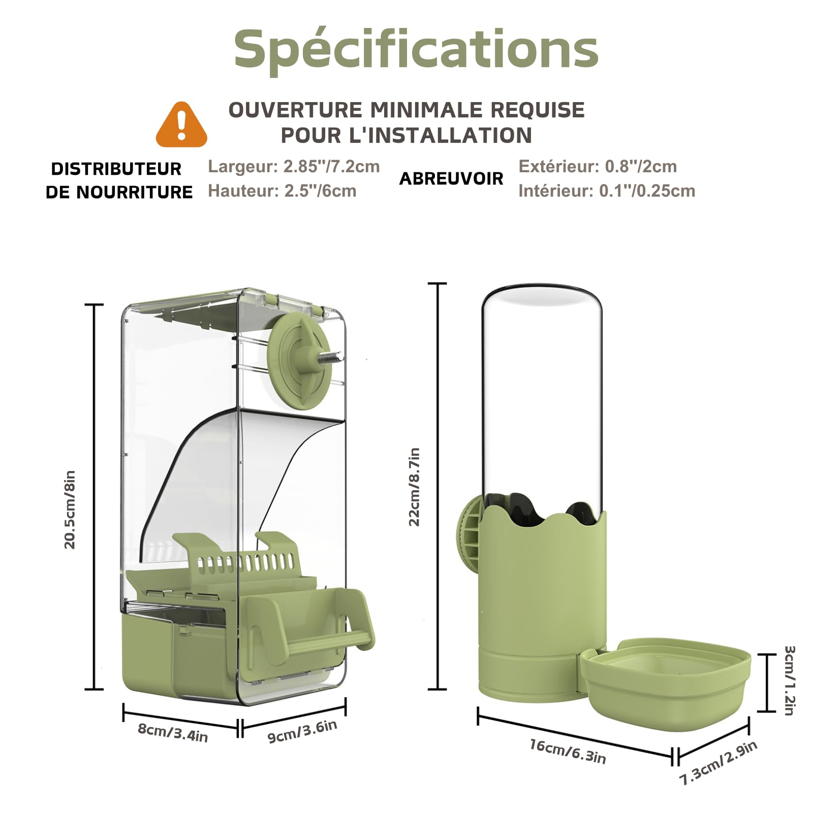 Mangeoire Automatique et Distributeur d'eau pour Oiseaux, Mangeoire à Cage à Oiseaux avec Perruche Canari Calopsitta Pinmon (Vert)