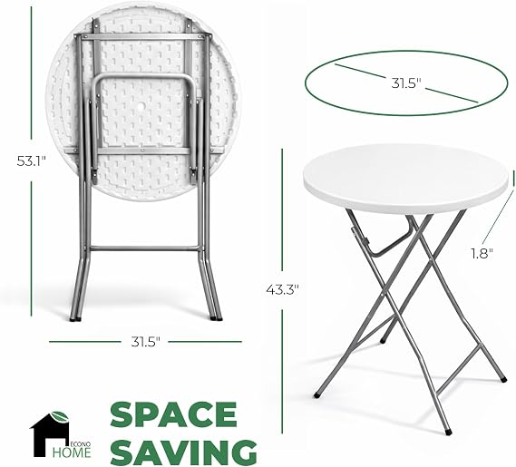 Modern Foldable Bar Table 40 Inch Tall Portable Bistro Pub Table, Sturdy Metal Base, No Assembly Needed, for Kitchen, Dining, Home Bar