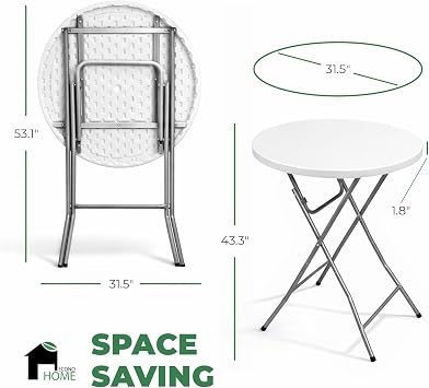 Modern Foldable Bar Table 40 Inch Tall Portable Bistro Pub Table, Sturdy Metal Base, No Assembly Needed, for Kitchen, Dining, Home Bar