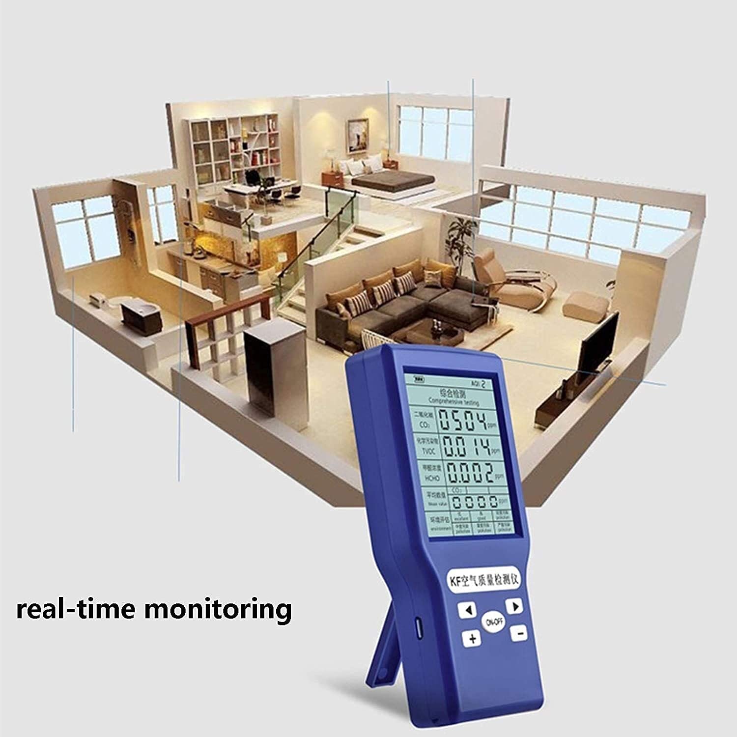 Detektor formaldehydu, niebieski czujnik jakości powietrza, cyfrowy wyświetlacz LCD Analizator gazu Monitor Quality Air Quality for Home Indoor Outdoor