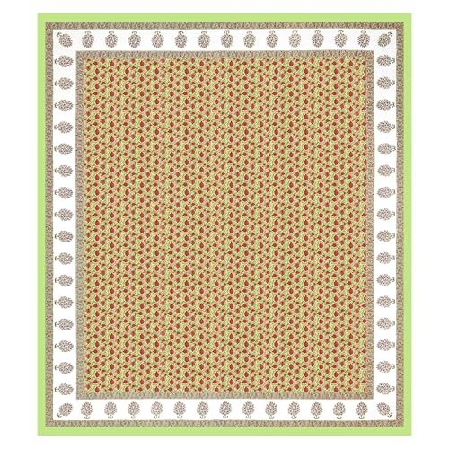 Image of BLOCKS OF INDIA Hand Block Printed 200 TC Cotton King Size Bedsheet (Green Anar)