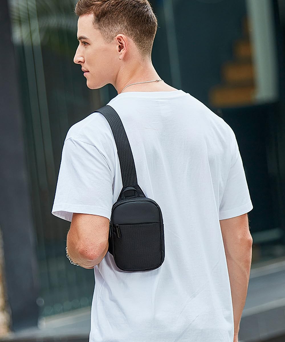 A-QMZL Petit Sac de Poitrine Imperméable Sacoche Homme Bandouliere, Pochette Telephone Portable Sling Bag Sac Bandoulière pour Femme Homme pour Cyclisme Voyage Casual (noir)