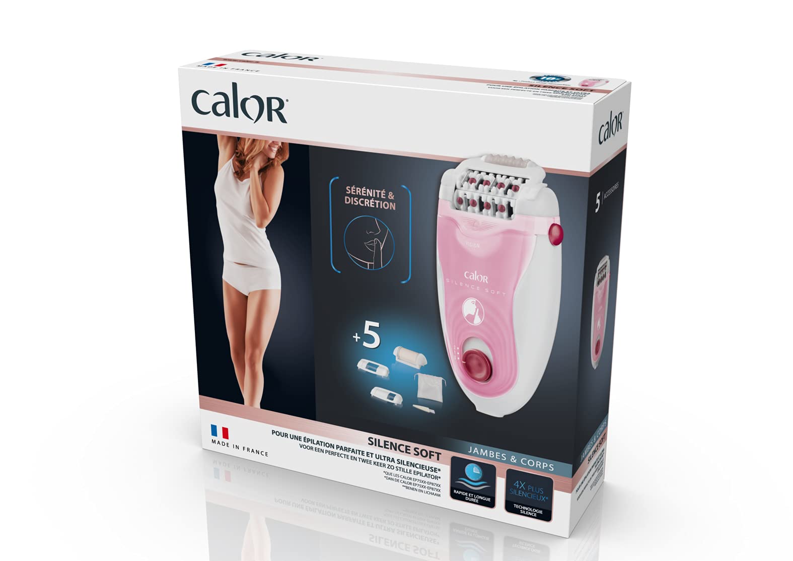 Calor Silence Soft Epilateur, 24 pinces précision, Ultra silencieux, Technologie microcontact, 3 accessoires, Fabriqué en France EP5620C0