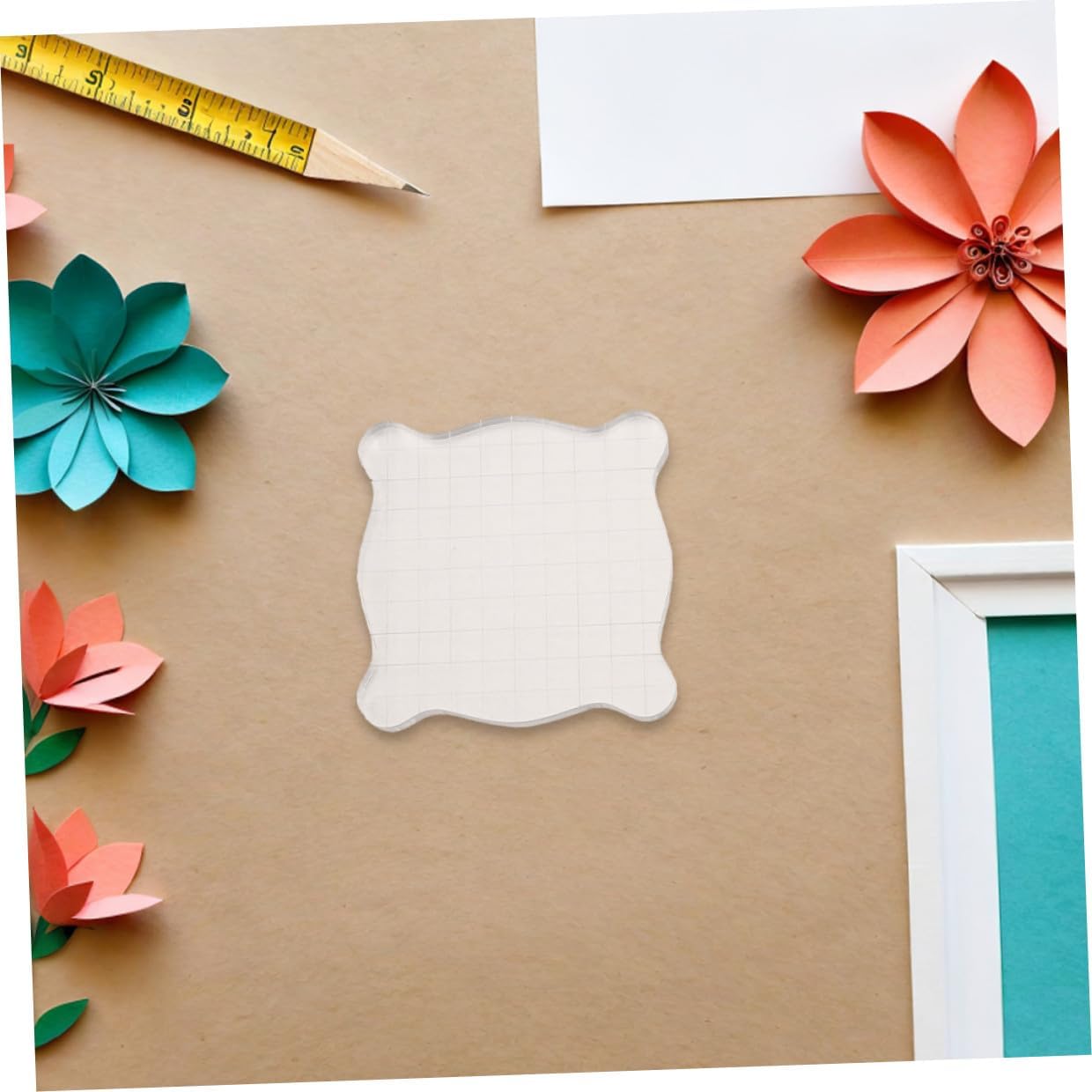 4pcs Acrylic Stamp Blocks with Grid and Wavy Lines, Acrylic Material, 7.5x7.5cm Blocks for Scrapbooking and Card Making Craft Projects