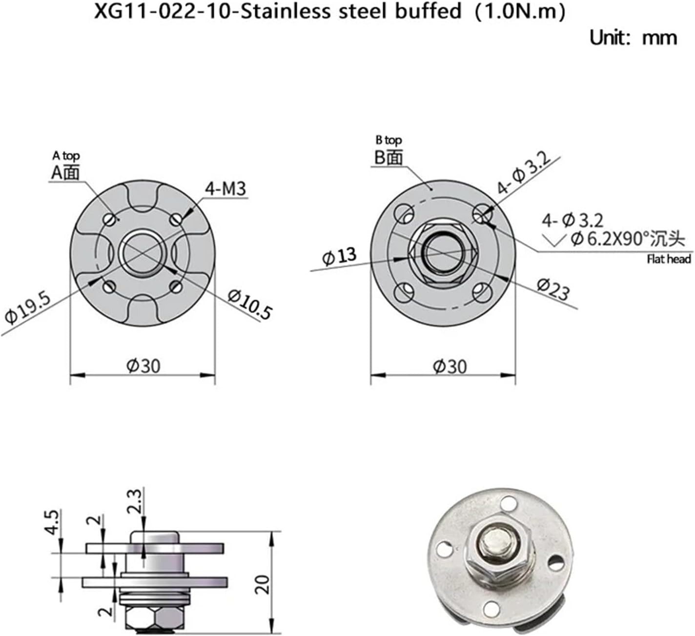 360-Degree Free-Stop Disc Damping Pivot Stainless Steel Or Iron Hinge with Adjustable Torque 1Pcs(XG11-022-10-1.0N.m)