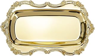 KUMGROT Small Fancy Serving Tray Tea Coffee Serving Tray Vintage Jewelry Organizer Elegant Dessert Platter Candy Table Supplies for Birthday Party Wedding Gold, 7.87"x4.5"