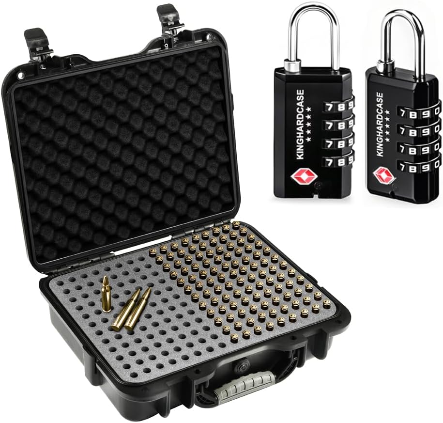 200 Round Waterproof Ammo Case for 7.62,.308Win,7.62x51 Ammo/Bullet and 2 Pack TSA Approved Gun Locks