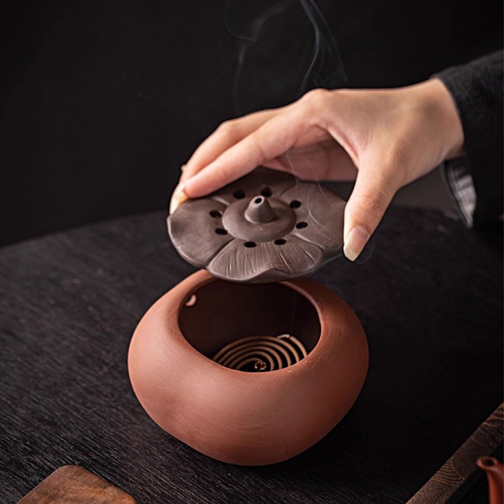 Quemador de incienso de cascada, creativo quemador de incienso de arcilla morada, mesa de té, torre de incienso, adornos de caqui, quemador de incienso de reflujo