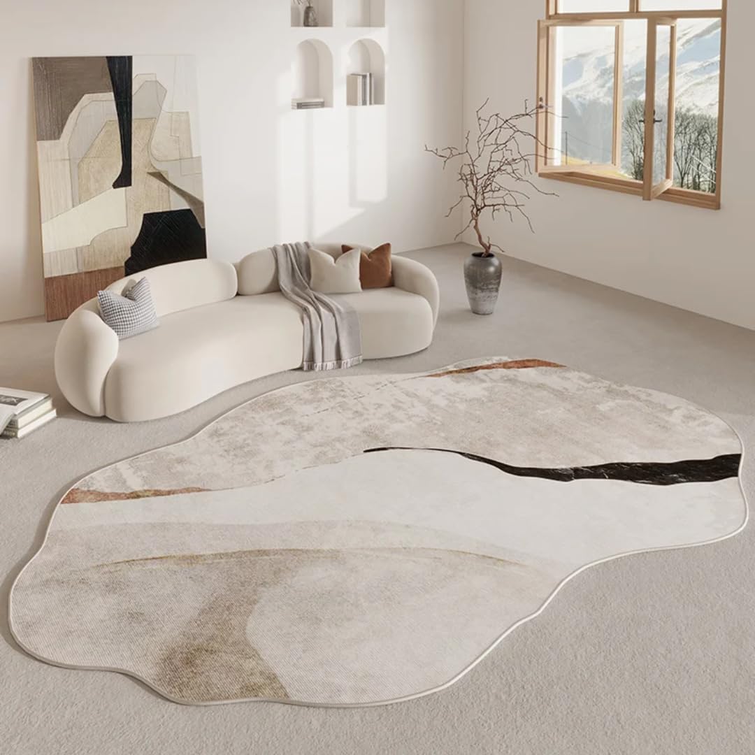 Tapis de luxe rétro pour salon moderne au design irrégulier et toucher soyeux