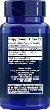 Life Extension TMG, trimethylglycine, Encourages Healthy homocysteine Levels, Non-GMO, Gluten-Free, Vegetarian, 60 Capsules | Trimethylglycine (TMG) Helps Maintain Already Normal Homocysteine Levels, Non-GMO, Gluten-Free & Vegetarian Capsules