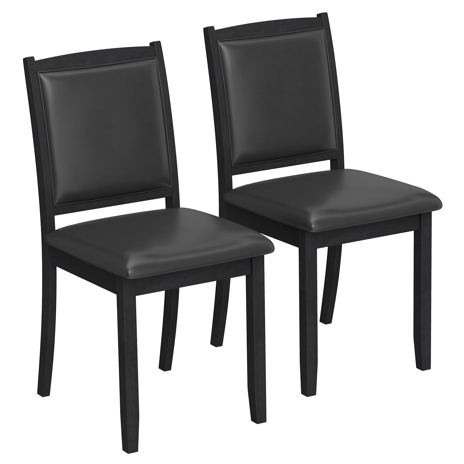 COSTWAY Dining Chairs Set of 2, Faux Leather Upholstered Kitchen Chairs with Padded Seat, Curved Backrest & Rubber Wood Legs, Armless Accent Side Chair for Dining Room Living Room Restaurant