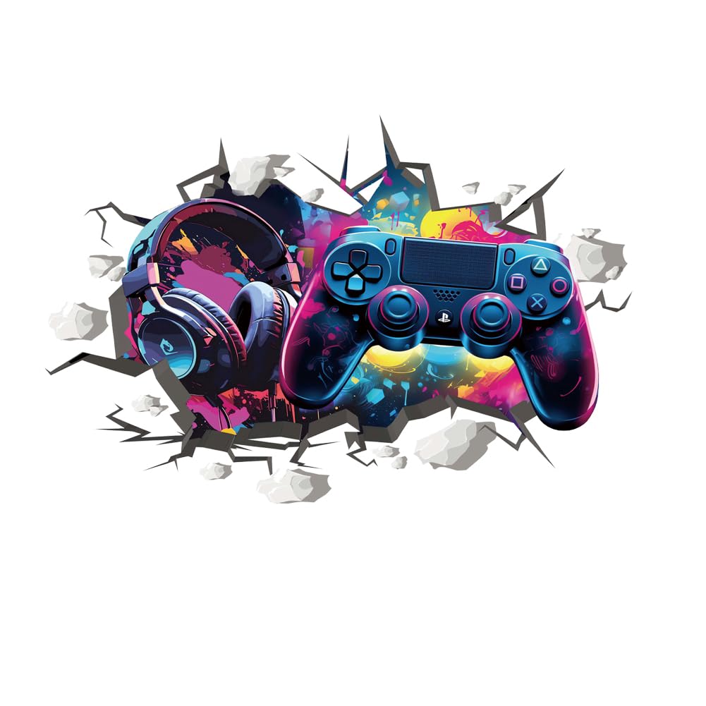 Wajade Game Wall Sticker Gamer Controller 3D Wall Decals Boy Gaming Room Decor for Bedroom Playroom 01, Yh0001