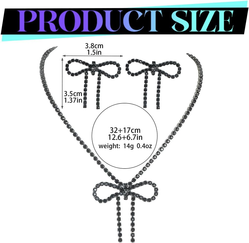ACEDRE Rhinestone Bow Jewelry Set Bowknot Necklace Earrings Set for Women image 4
