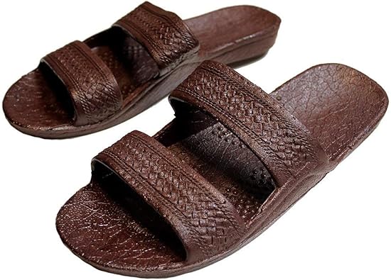Dark Brown Rubber Slide on Sandal | Flexible Double Strap Slippers | Waterproof Hawaii Jandel Size 12