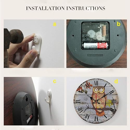 Miniatura 2 de YeYo Reloj de pared de búho hecho de madera, funciona con pilas, decoración del hogar, reloj silencioso de campo francés pintado estilo retro para