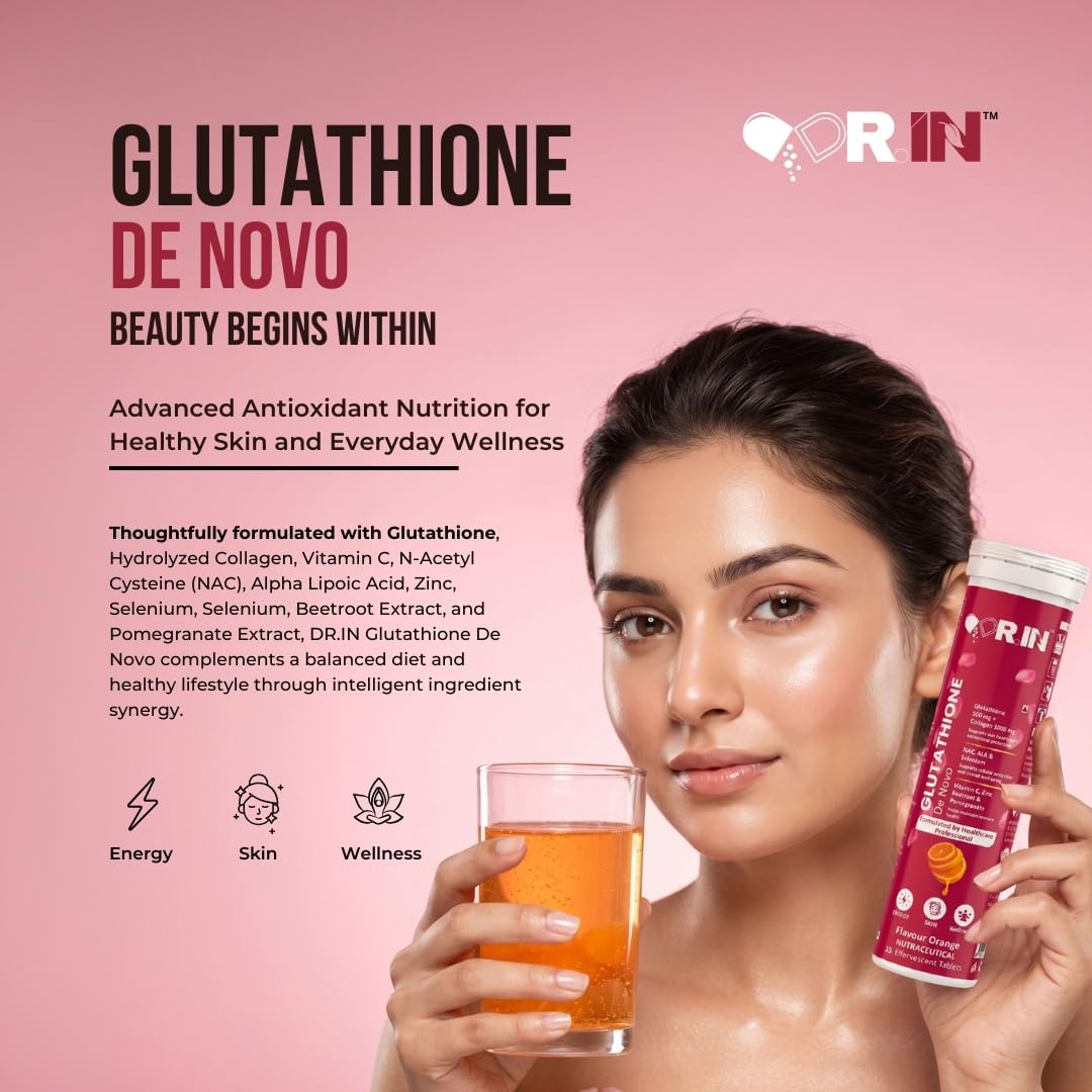 DR.IN Glutathione De Novo Effervescent Tablets 500mg, Orange, 15 Tablets — Amazon image 2