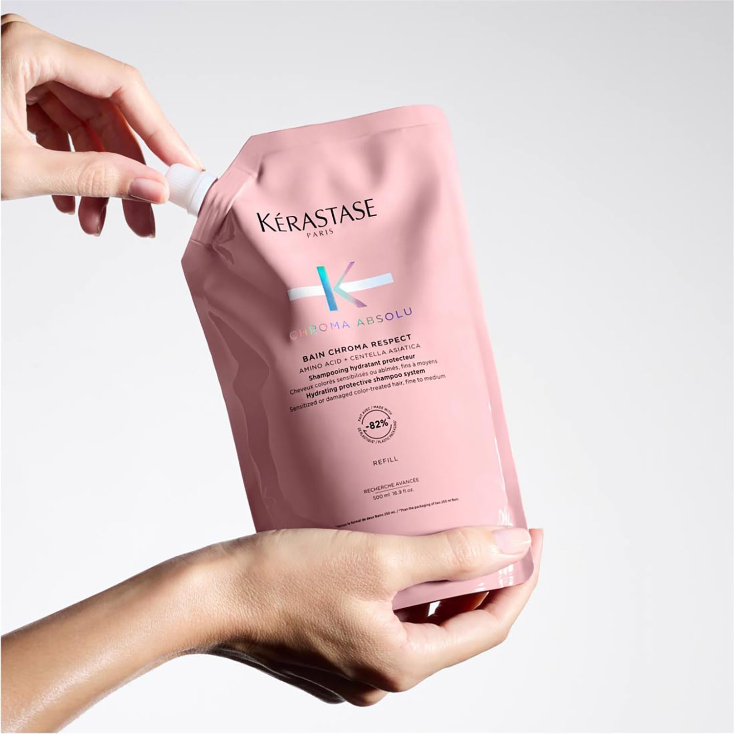 KÉRASTASE Chroma Absolu - Recharge Bain Chroma Respect - Shampoing Hydratant Protecteur Doux - Pour Cheveux Colorés Sensibilisés ou Abîmés Fins à Moyens - 500 ml