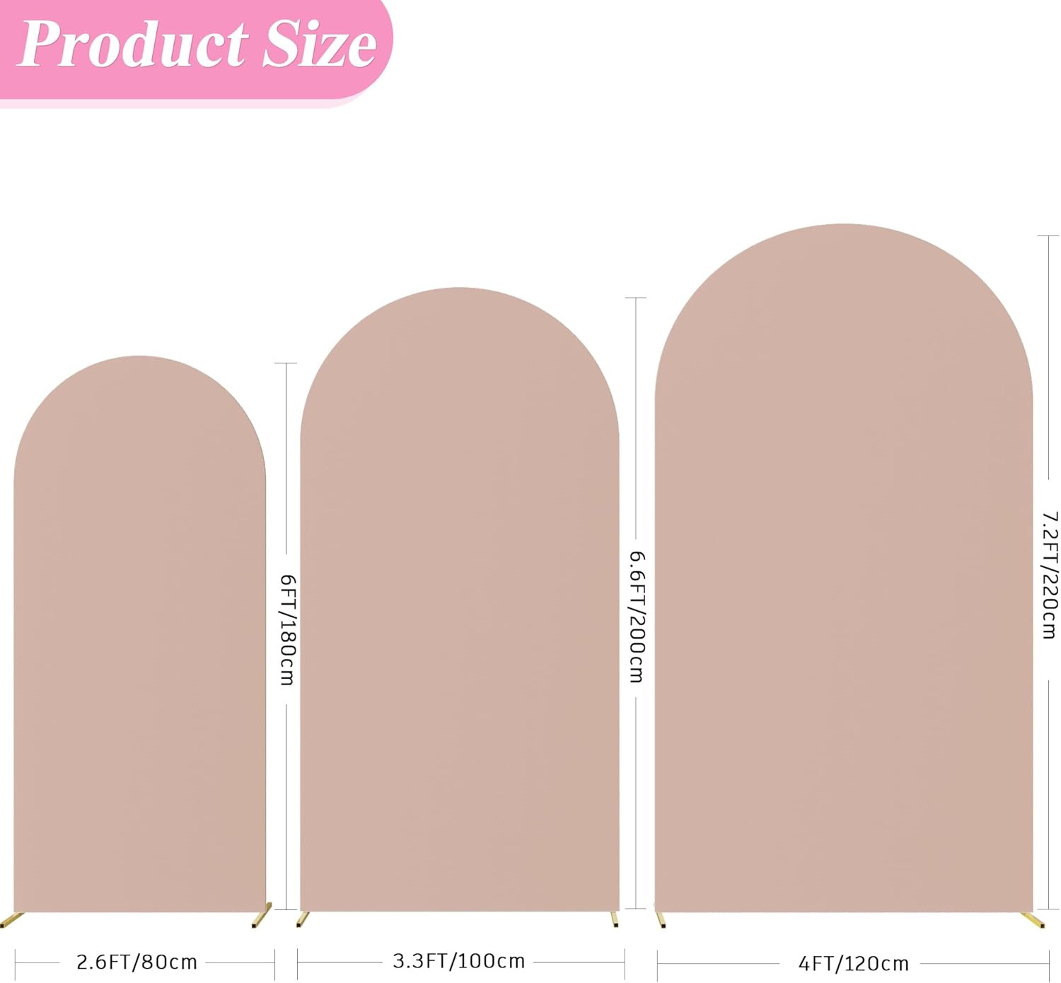 Fomcet Wedding Arch Cover 7.2FT, 6.6FT, 6FT Nude Spandex Fitted Fabric Arch Backdrop Cover Set of 3 Round Top Chiara Arched Backdrop Stands Covers for Wedding Ceremony Birthday Party Baby Shower