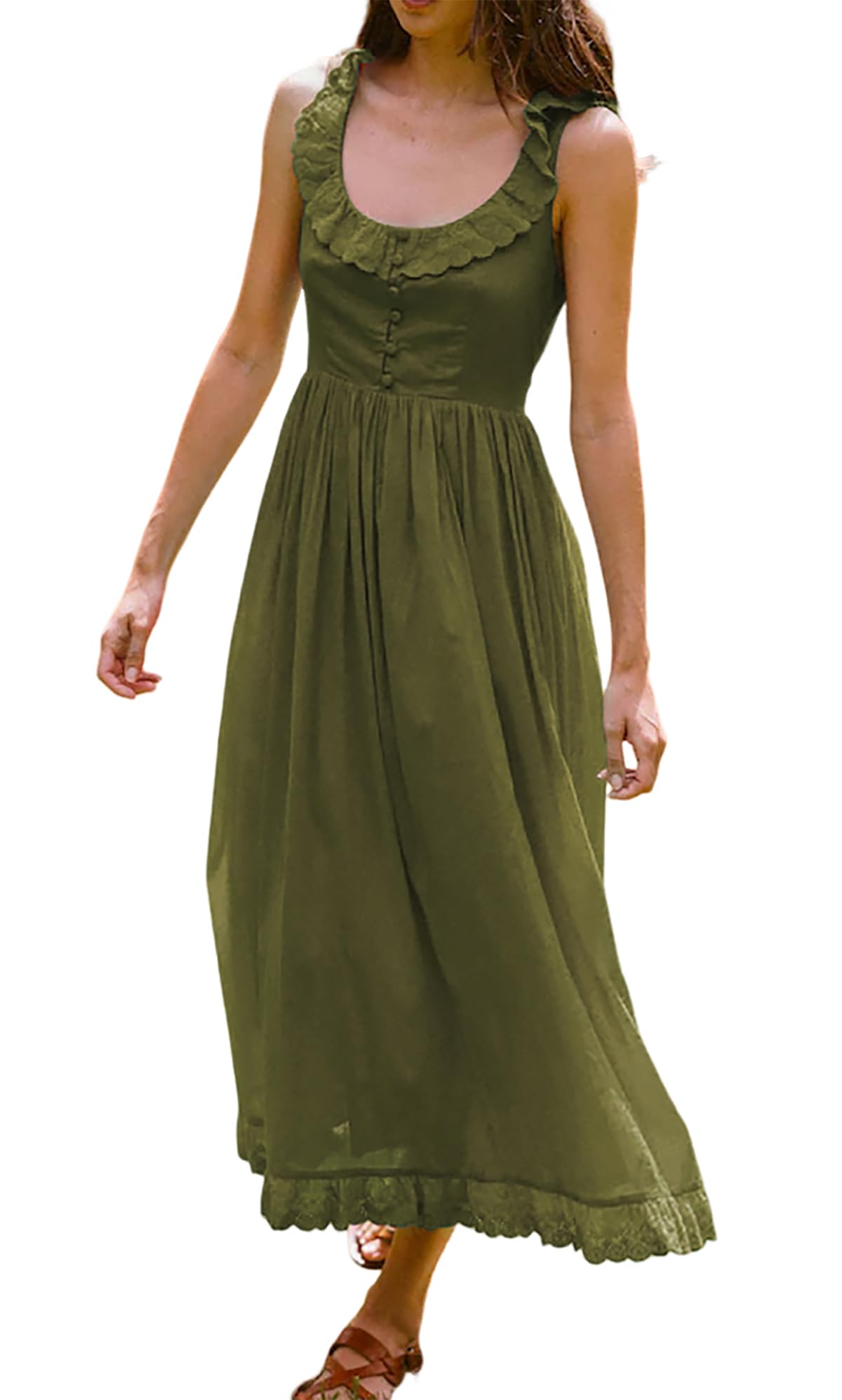 R.Vivimos Womens Summer Cotton Sleeveless Midi Dresses Vintage Lace