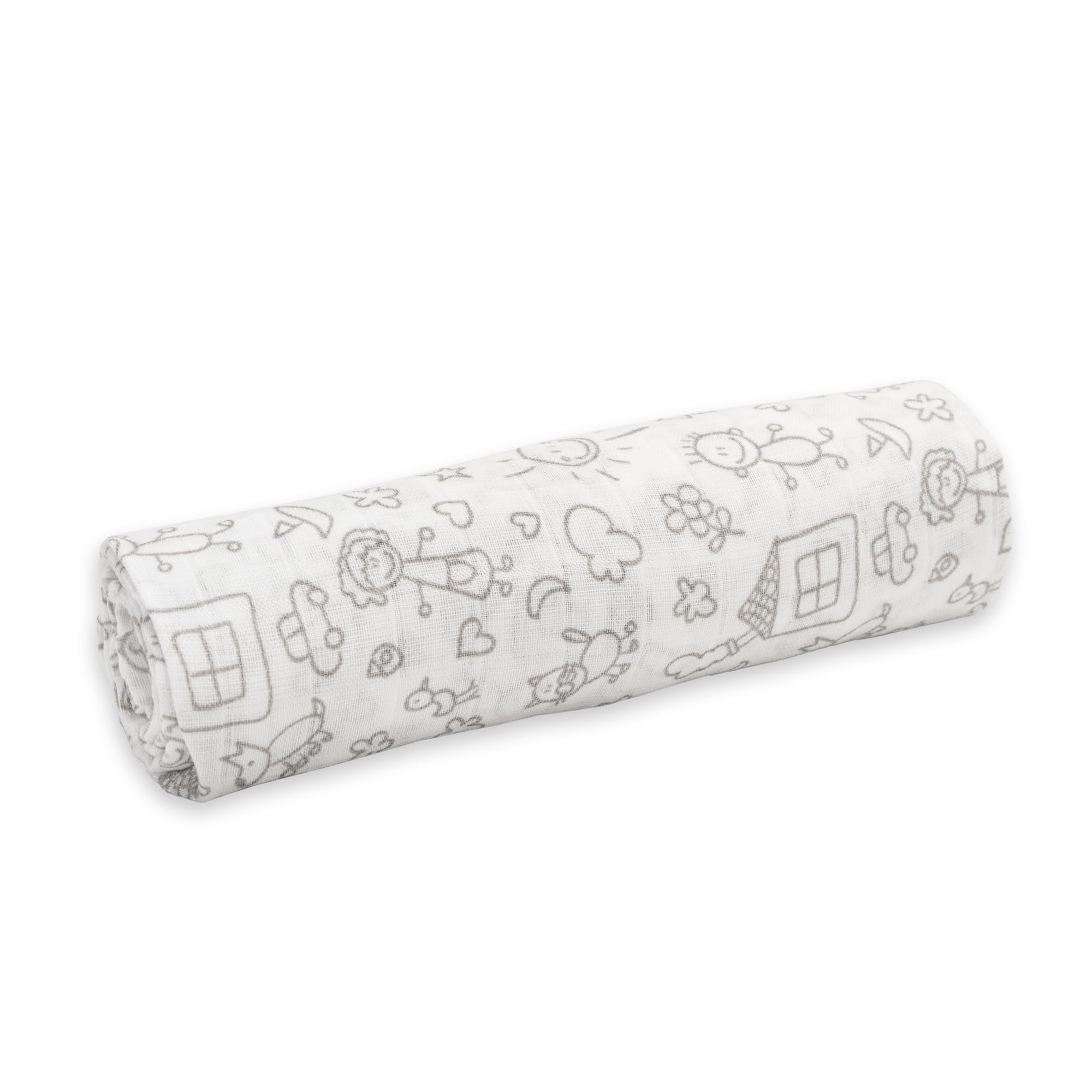Ti TIN Muselina 100% Algodón 120 x 120 cm, Transpirable, Ligera y Suave, Ideal para bebés de 0-36 Meses, fácil Lavado y Secadora, Fabricada en España, Estampado de Dibujos de niños Color Gris