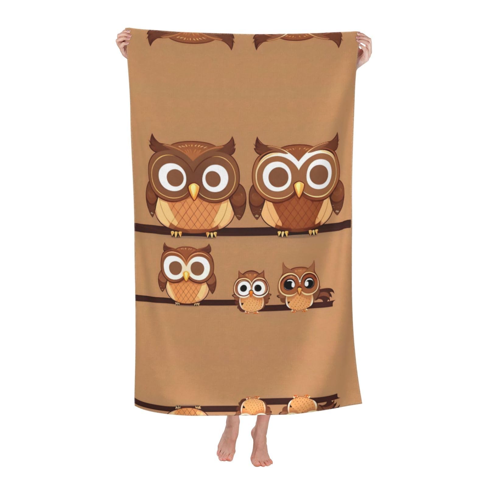 KPXXAQT Cute Big Brown Cartoon Owls Print Oversized Adult Beach Towel Quick-Dry Travel Swimming Camping Outdoor Adventures