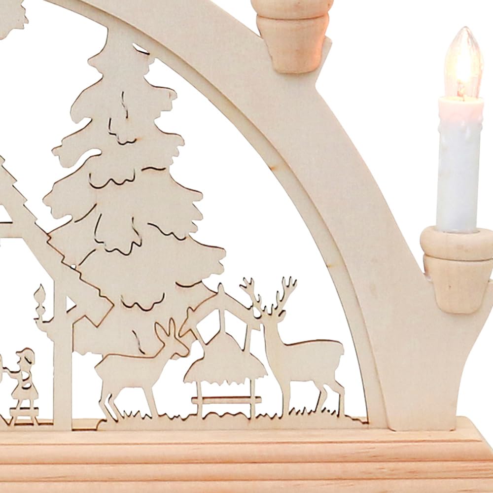 Wichtelstube-Kollektion Holz Schwibbogen Lichterbogen Fortshaus 45cm Schwippbogen Weihnachten Weihnachtsbogen Schwibbogen Weihnachten 7 Kerzen 230V Anschluss