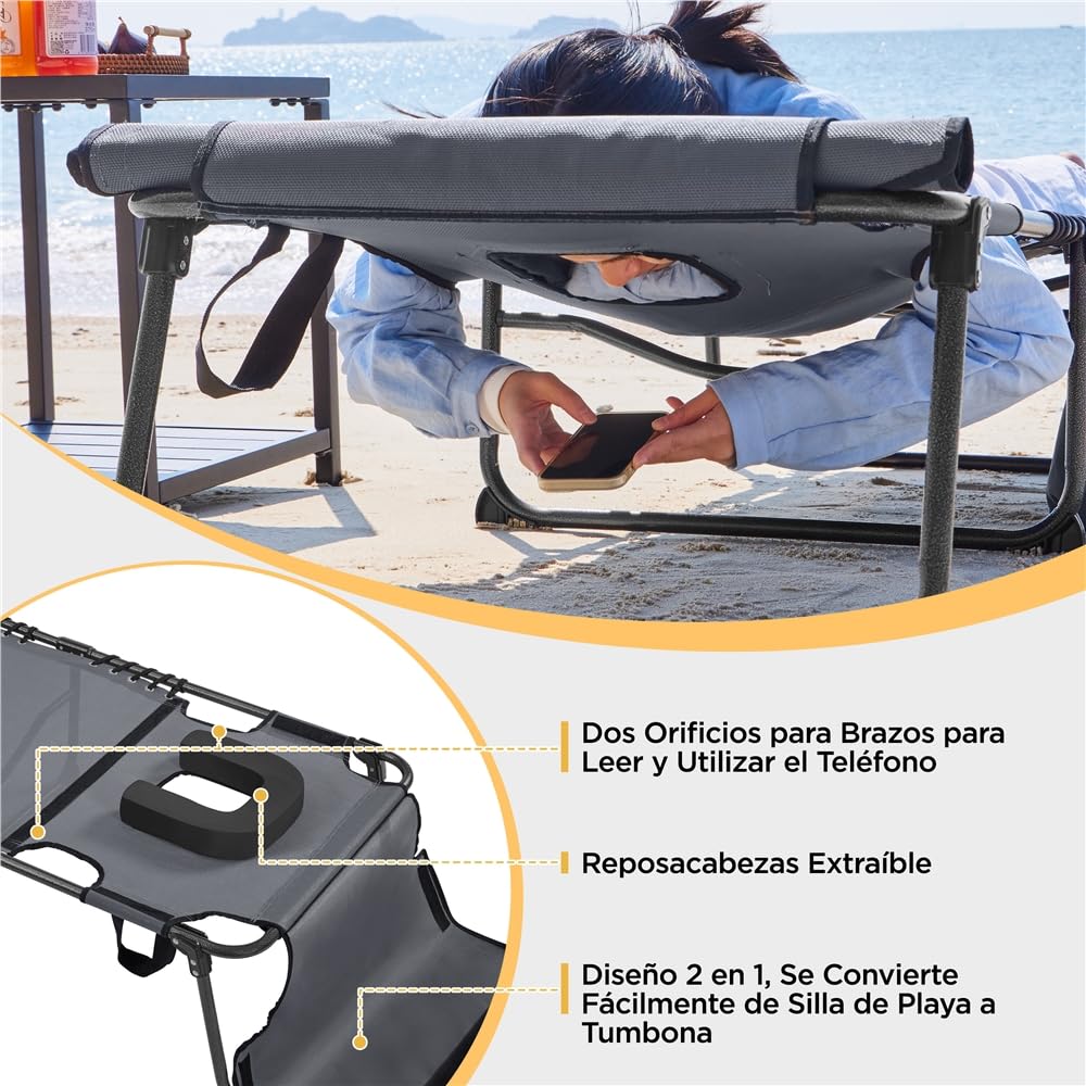 Yaheetech Cama de Camping Plegable con Colchón Extra Grueso,Cama Portatil Dormir con Almohada y Respaldo Ajustable en 5 Posiciones