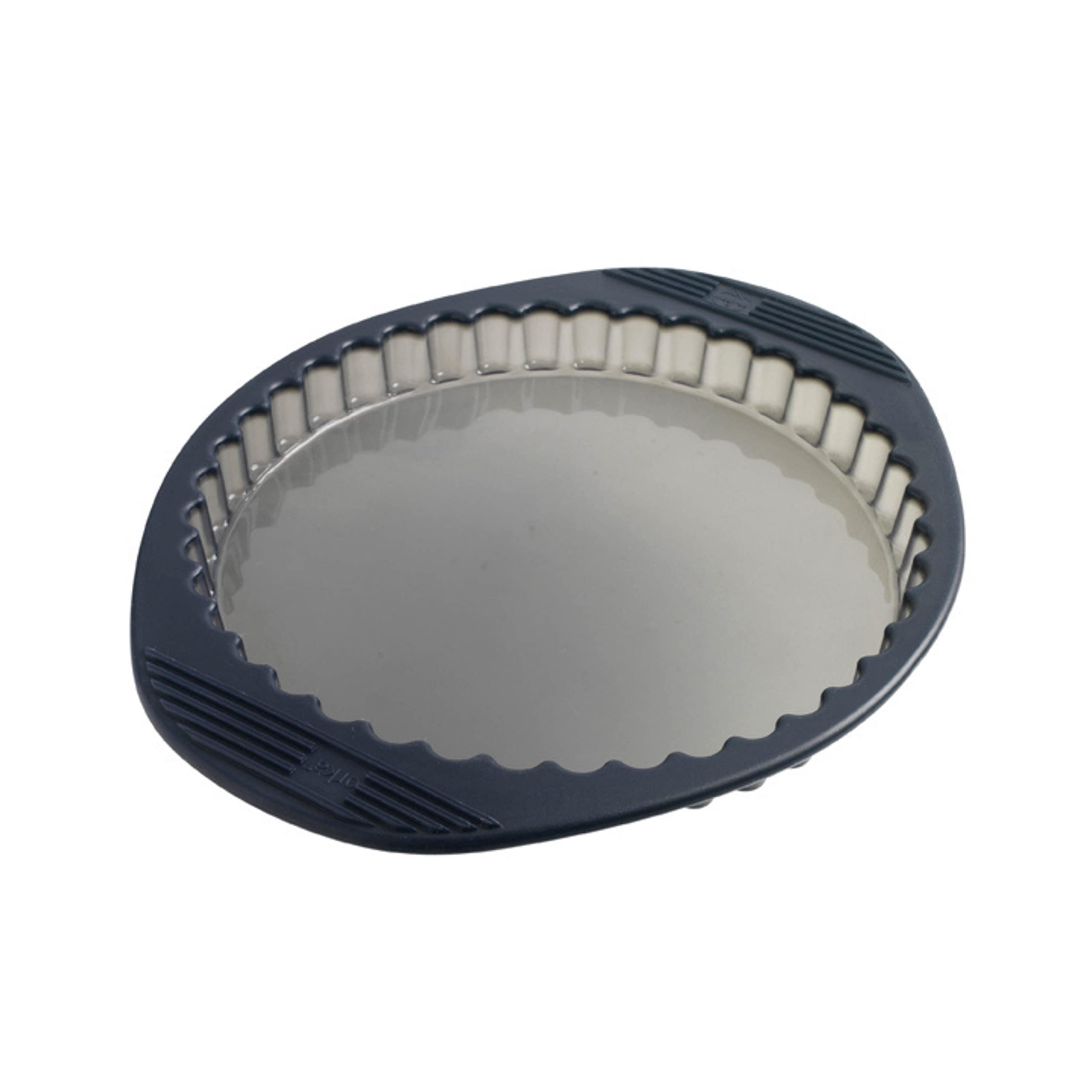 Mastrad Round Tart Cake & Pizza Baking Pan, Quiche Tart Pan, Tray, Lid - Silicone, Non-Stick, 28cm Black – F40914
