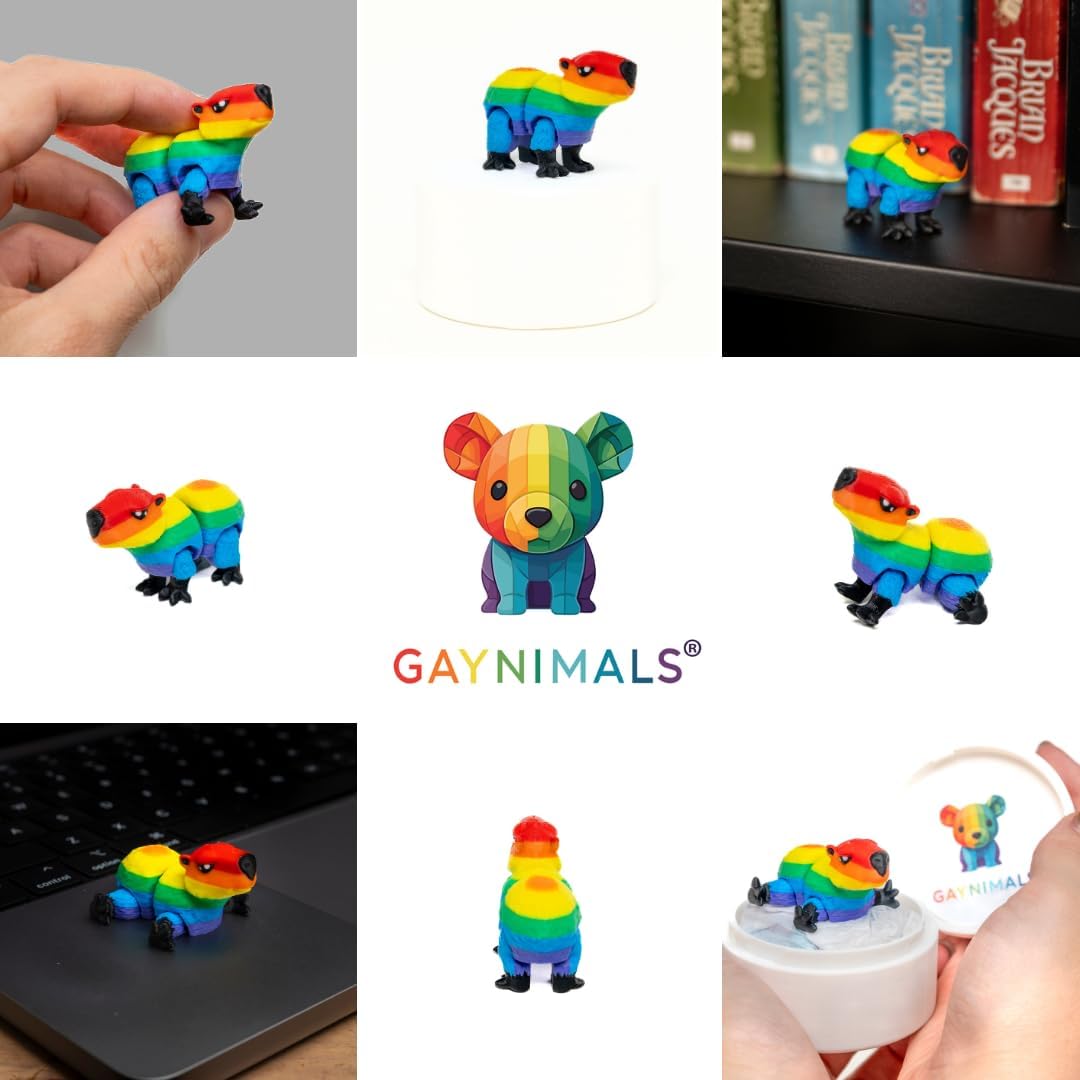 Gaynimals® Articulated Rainbow Capybara Fidget Toy – 3D Printed Sensory Desk Pet – Stress Relief & Calming Tool for Adults & Teens – Chill Pride Figure (1 Pack, Gift Boxed)