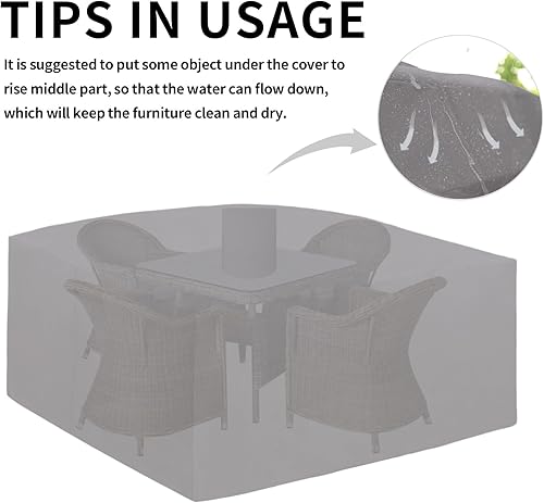 Miniatura 66 de Easy-Going Funda resistente 600D para muebles de patio, juego de mesa y silla rectangular para exteriores, funda impermeable para muebles Negro