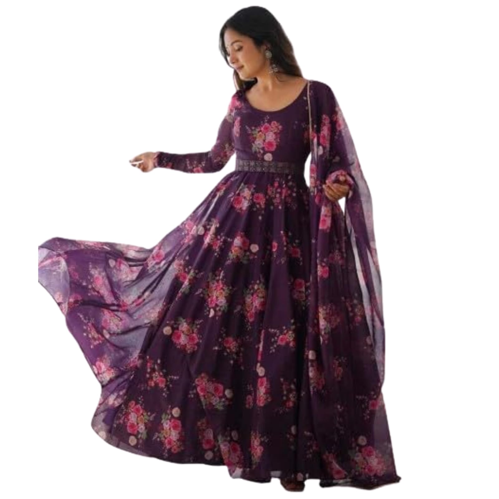 dream crushers Women's Floral Anarkali Gown with Dupatta | Designer Long Maxi Dress Ethnic Outfit for Wedding & Festive Occasions | Ethnic Gowns - Women Dress Western | Gown for Women --picture-21