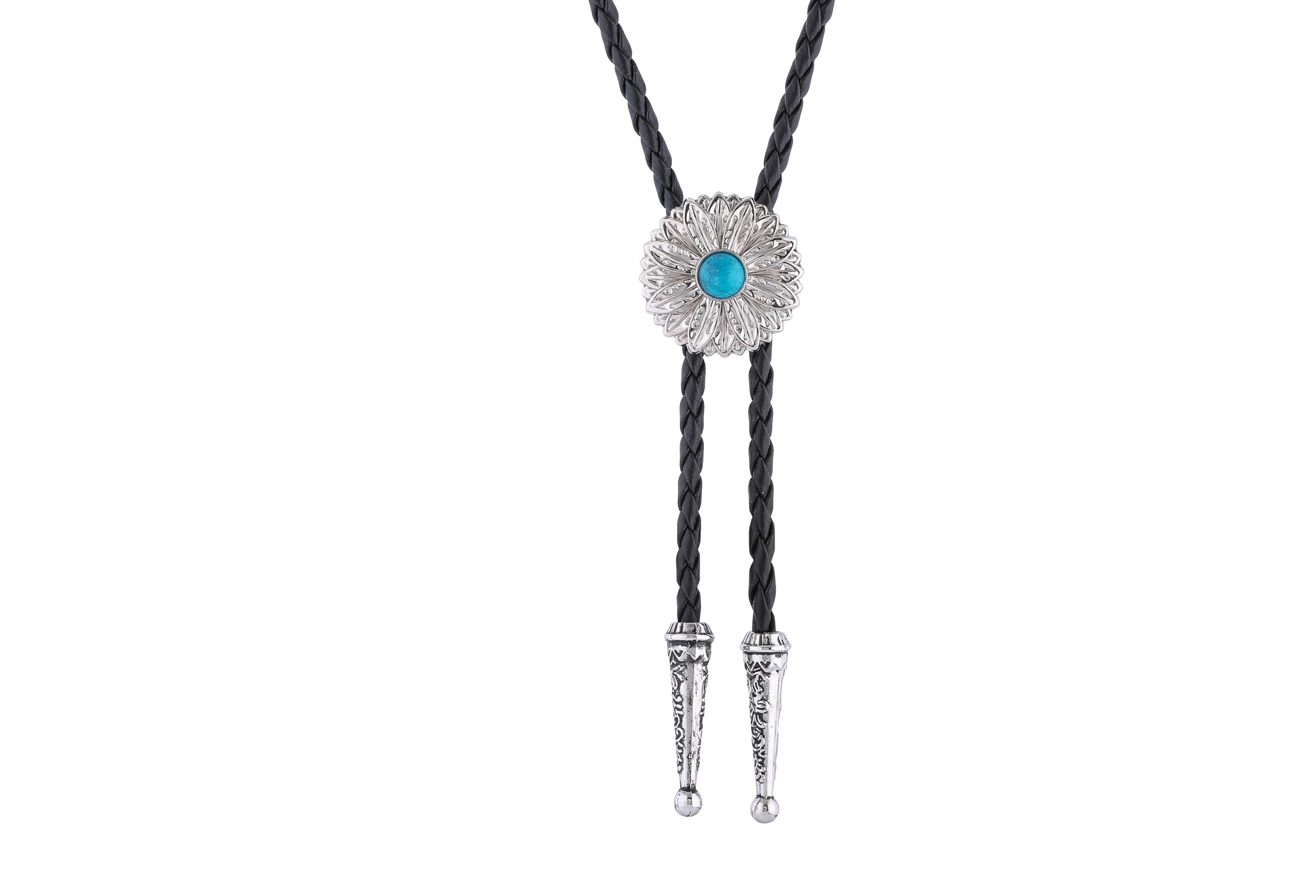 Btilasif Bolo Tie for Women, Turquoise Tie Vintage Flowers Western Cowboy Neckties Leather Necklaces, Western Accessories for Women Men, Silver