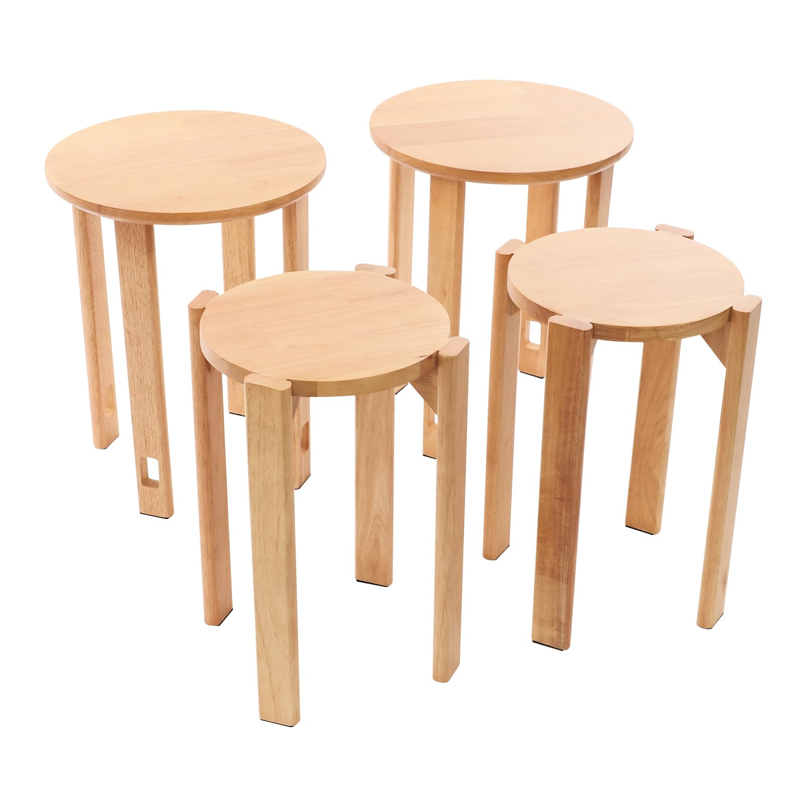 Set de 4 taburetes apilables, taburete de madera con ruedas, taburete para el comedor, mesita redonda, taburete apilable para el balcón para la cocina, dormitorio, sala de estar (color