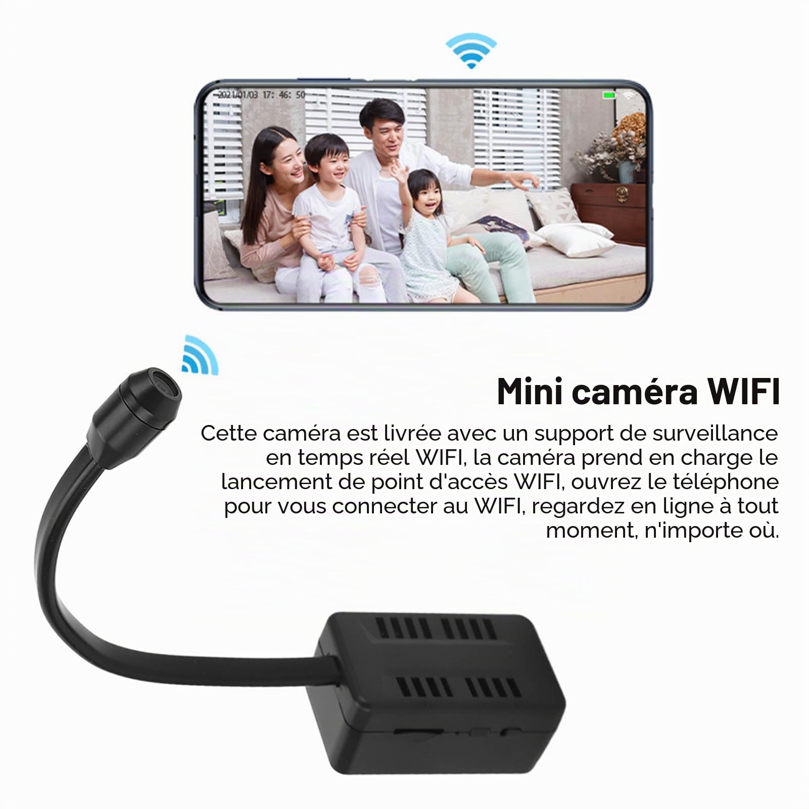Mini caméra WiFi HD 1080P X7, caméra Portable HD 1080P, avec Petit Objectif réglable, pour enregistreur vidéo et Photo/vidéo pour téléphone Portable