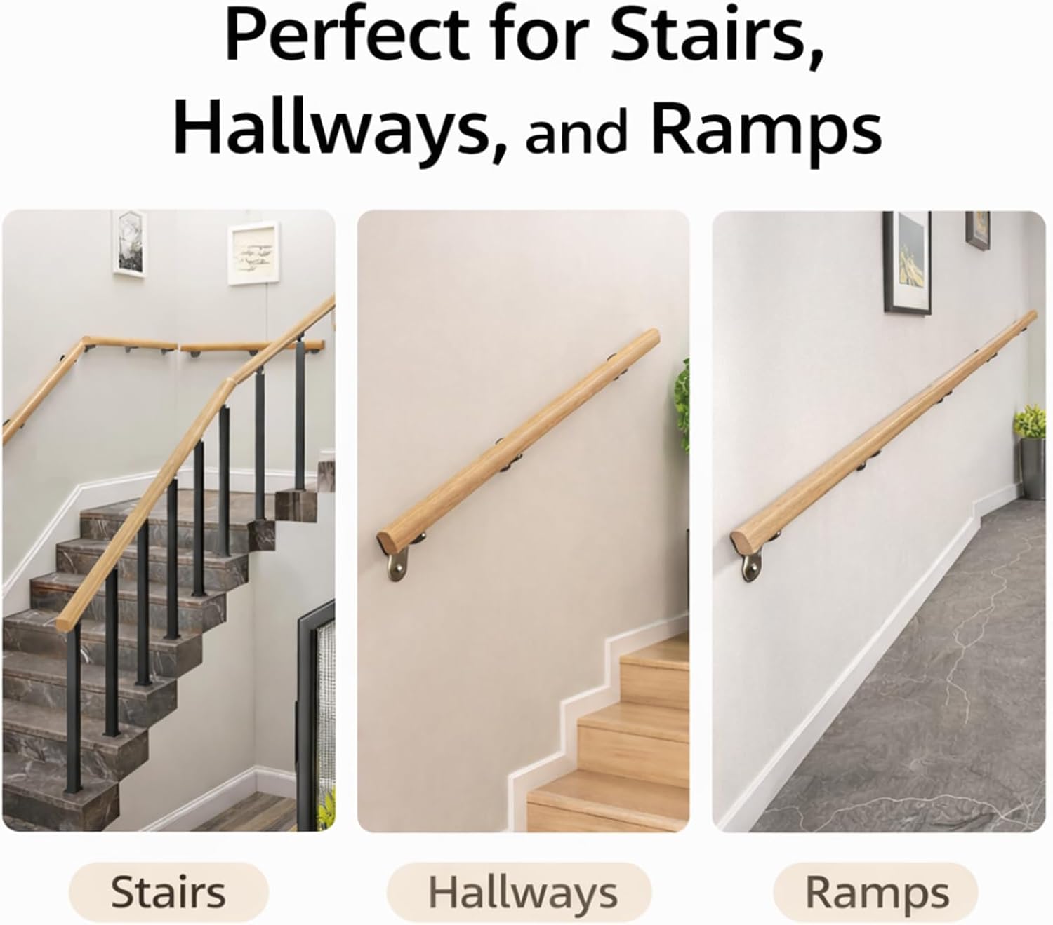 Heavy Duty Stair Handrail Brackets, 3 Inch Satin Nickel Wall Mount 3PK | Zinc Alloy Secures Wood Handrails Safely. Elegant Satin Nickel Finish. All Mounting Screws Included For Easy Setup