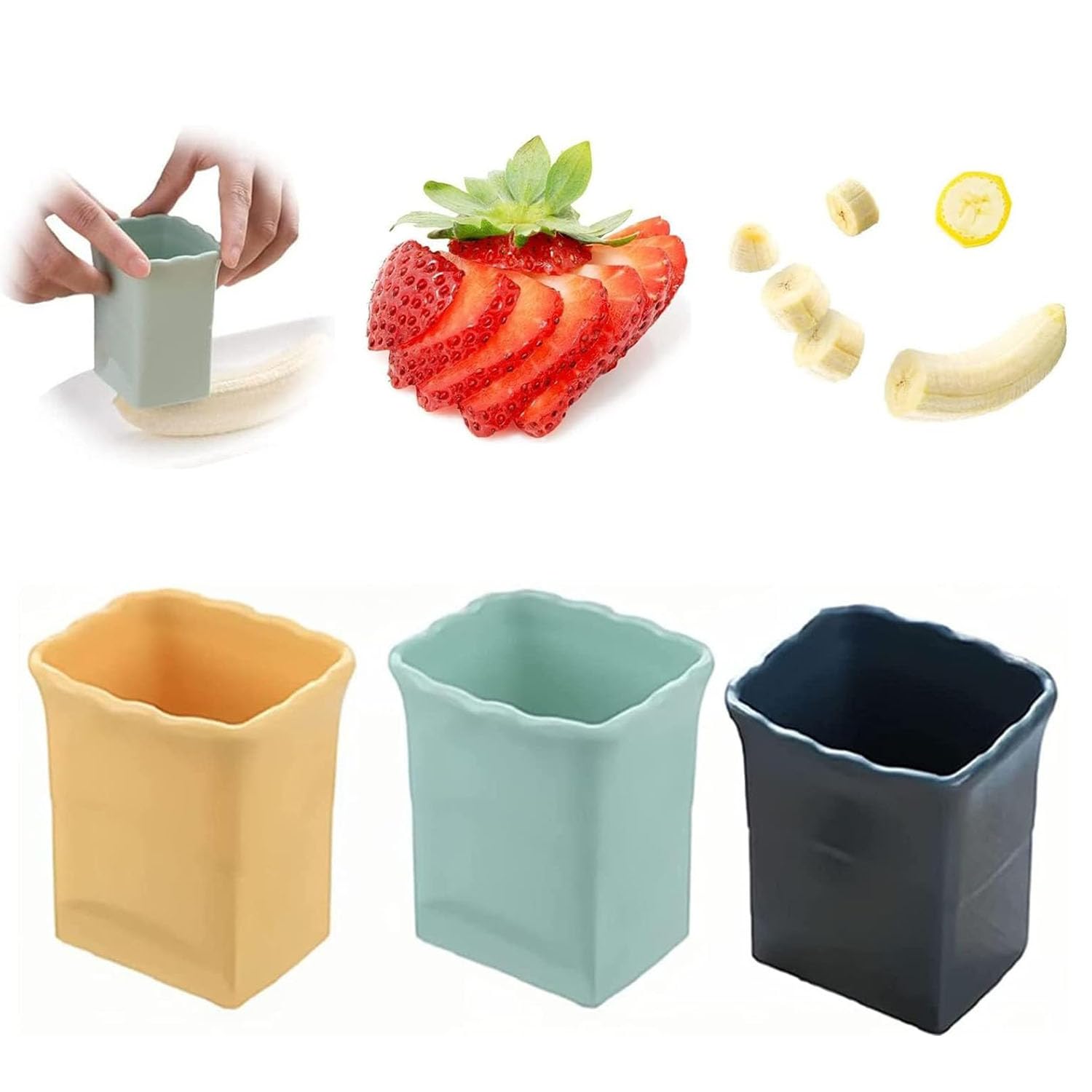 JoyzzzCup Slicer, 3 Pcs New Fruit Cutter, Stainless Steel Cup Slicer Fruit Handheld, Creative Kitchen Cutter Gadget, Durable and Safe Strawberry Cutter Cup for Quickly Making Fruit Vegetable Salad