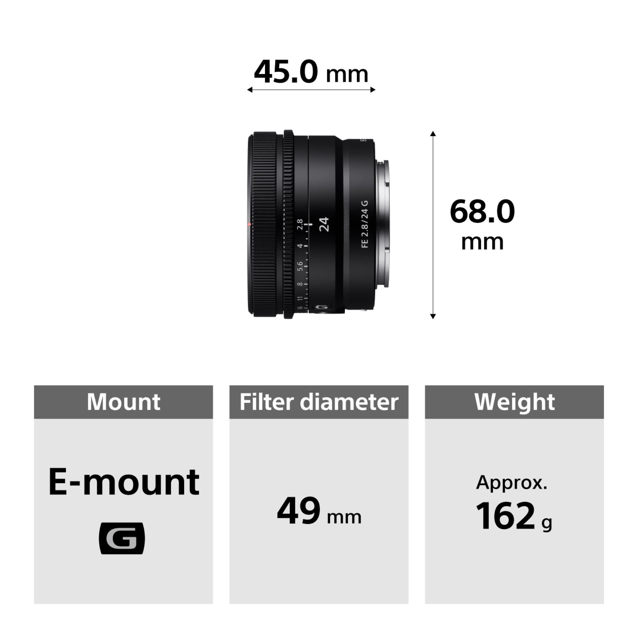 Sony SEL-24F28G - Obiettivo Full-Frame focale fissa 24mm F2.8, Premium Serie G, Mirrorless Attacco E, SEL24F28G