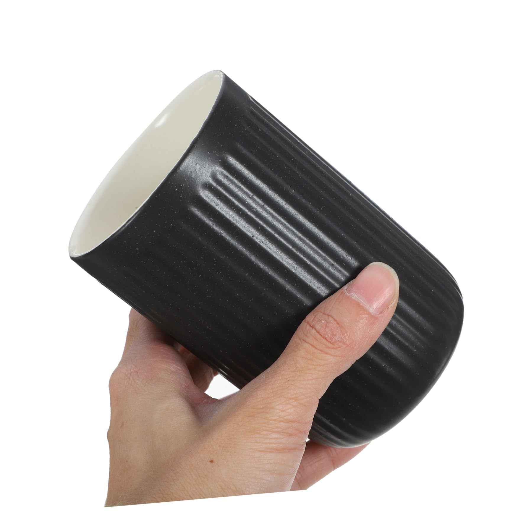 Anneome 2piezas Cepillo de Dientes de Cerámica Retro Tazas de Baño Reutilizables Vaso para Cepillo de Dientes Enjuague Bucal Vaso de Agua Pequeño Negro Líneas Verticales
