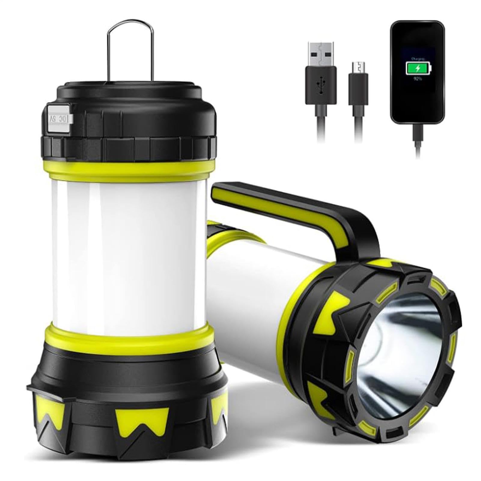 Lanterna da campeggio portatile con manico e gancio | Lanterna LED ricaricabile per escursionismo, pesca all'aperto, spiaggia, giardino, garage, officina, sopravvivenza notturna