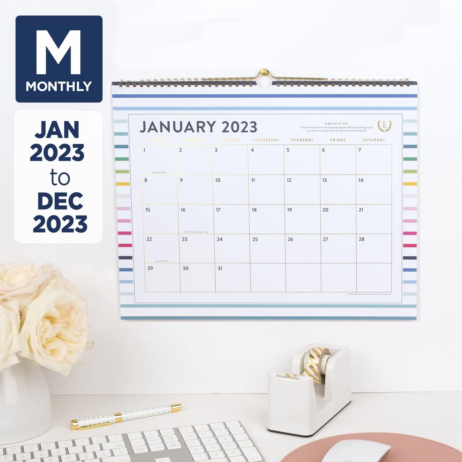 At-A-Glance 2023 Wall Calendar, Simplified by Emily Ley, 15" x 12", Medium, Monthly, Happy Stripe (EL90-707), EL90-707-23 - Image 3
