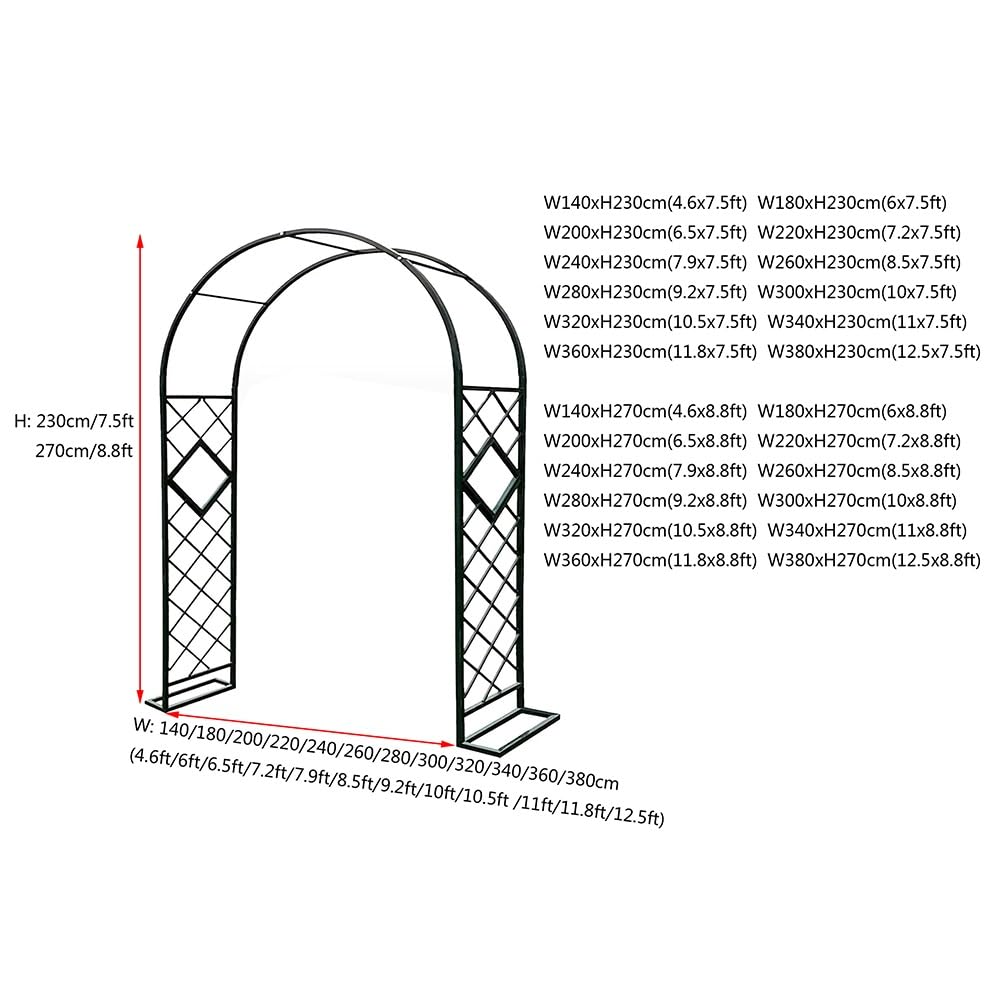 Arco da giardino galvanizzato resistente 180 280 cm di larghezza resistente alle intemperie graticcio autoportante per piante rampicanti colore verde perfetto per pergole da giardino e pergole