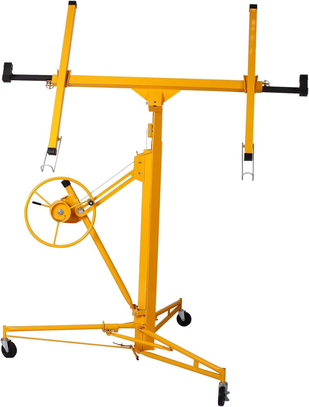 13' Drywall Lift Panel Hoist Dry Wall Rolling Panel Jack Drywall Lift Construction Tools with Secure Tripod Base 150lbs Capacity Yellow 13ft