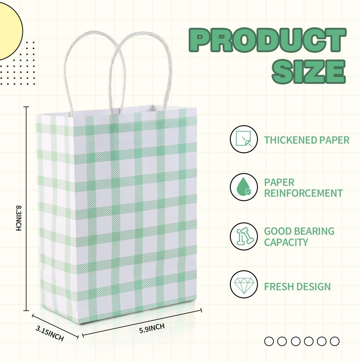 BHHQHH 24 Pcs Sage Green Gingham Party Supplies Gift Bags Green Checkered Kraft Paper Goodie Bags for Party Favors Birthday Wedding - Image 2