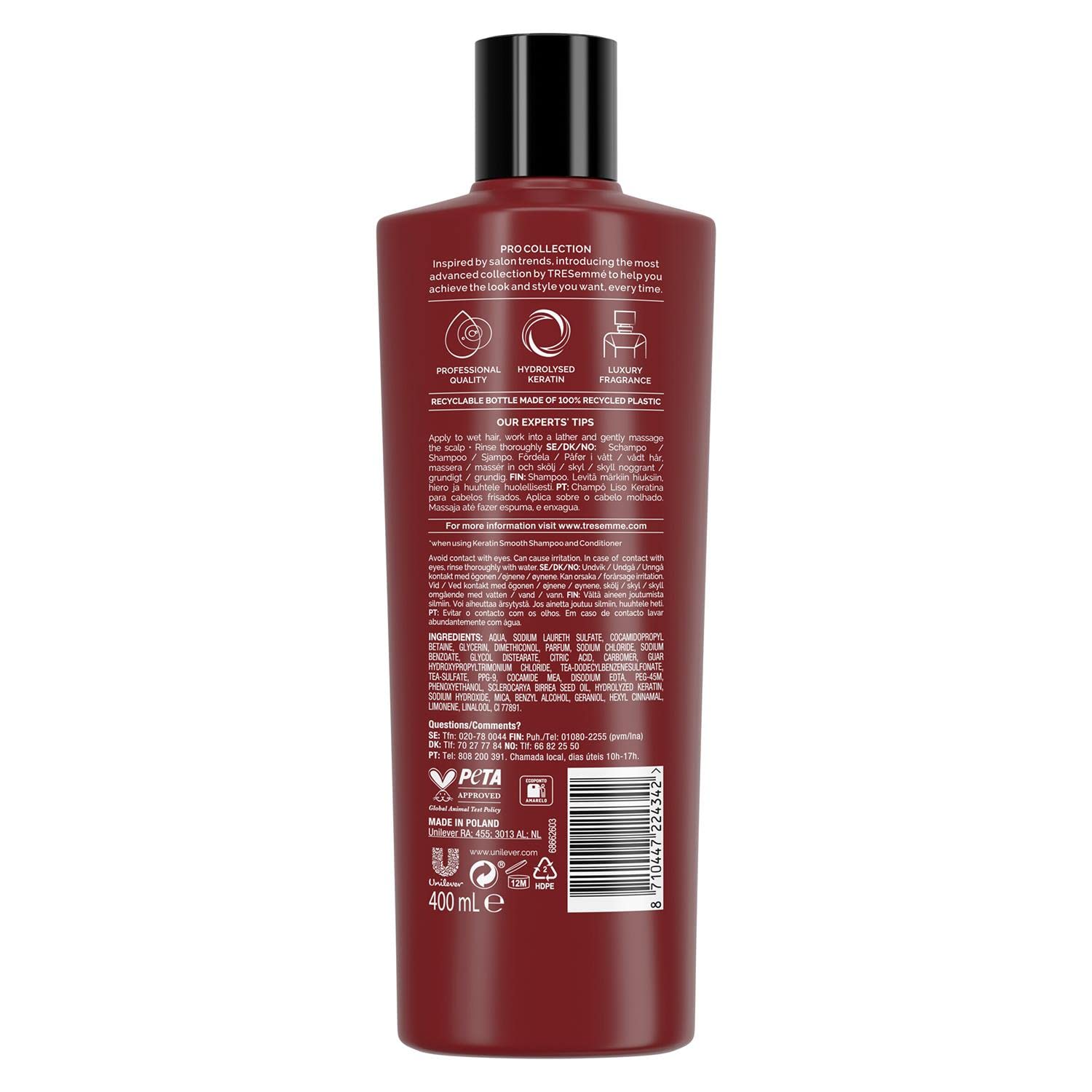TRESemme Pro Collection Keratin Smooth Shampoo 400 ml - 3 per pack, 400 ml (Pack of 3) - Image 3