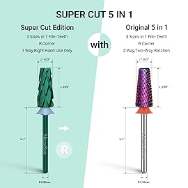 MelodySusie Super Cut Edition 5 in 1 Nail Drill Bits, 3/32\'\' Carbide Tungsten Multi-function Bits, Suitable for Manicure Pedicure Cuticle Gel Polishing, Red, Series Bit-M, Quadruple Coarse