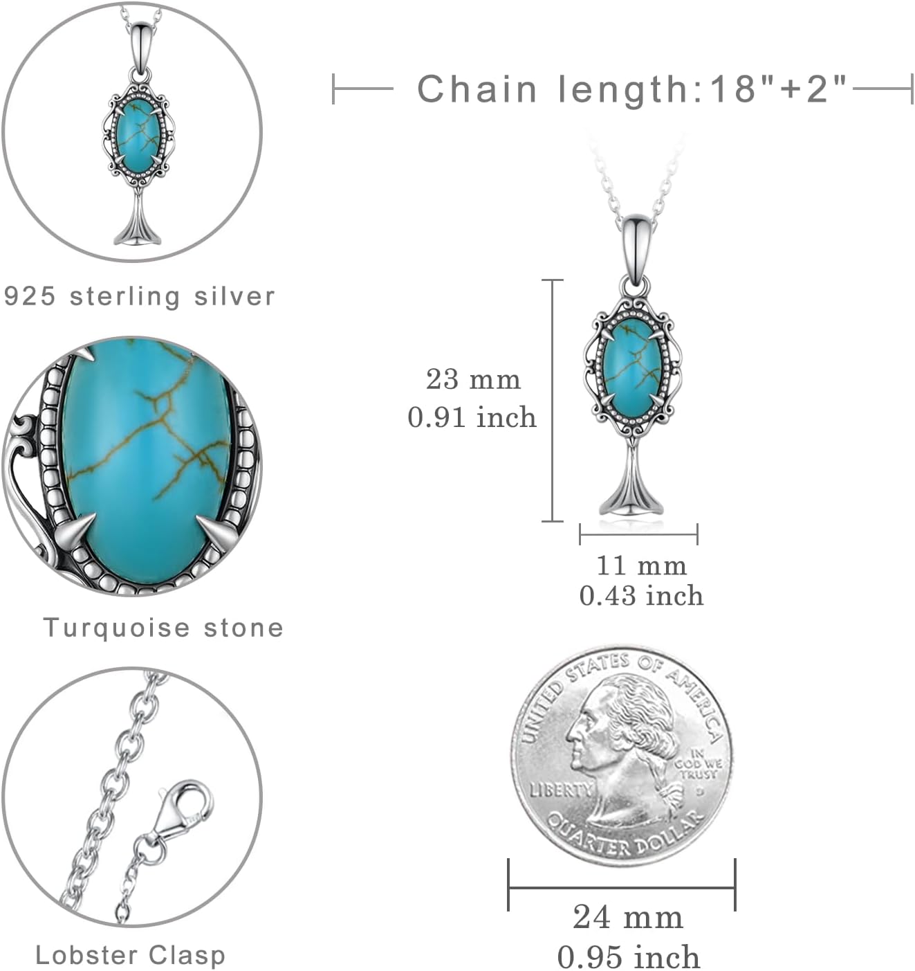 Genuine Turquoise Necklaces for Women 925 Sterling Silver Bellflower Western Necklace Vintage Nature Gemstone Real Western Jewelry for Women - Image 4